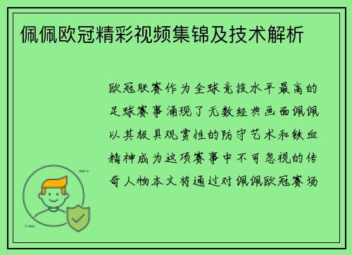 佩佩欧冠精彩视频集锦及技术解析